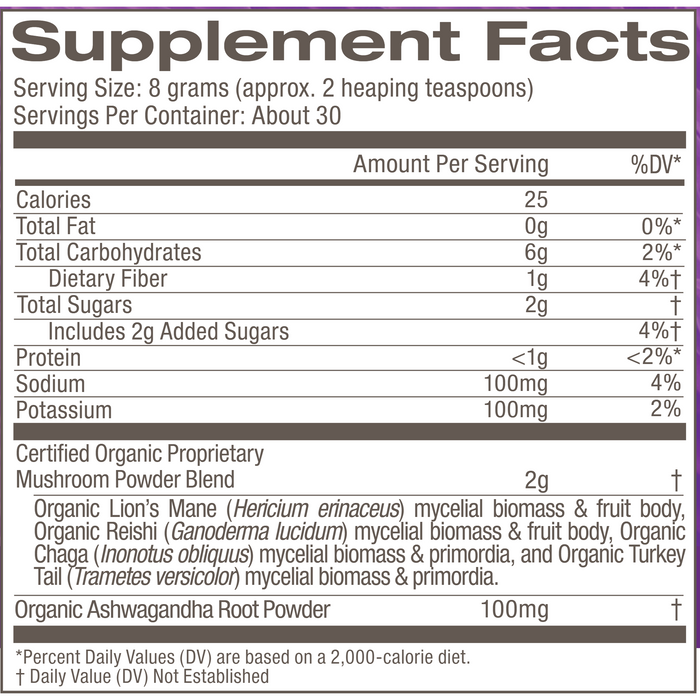 Om Mushroom, Mushroom Hot Chocolate Supplement Facts Label