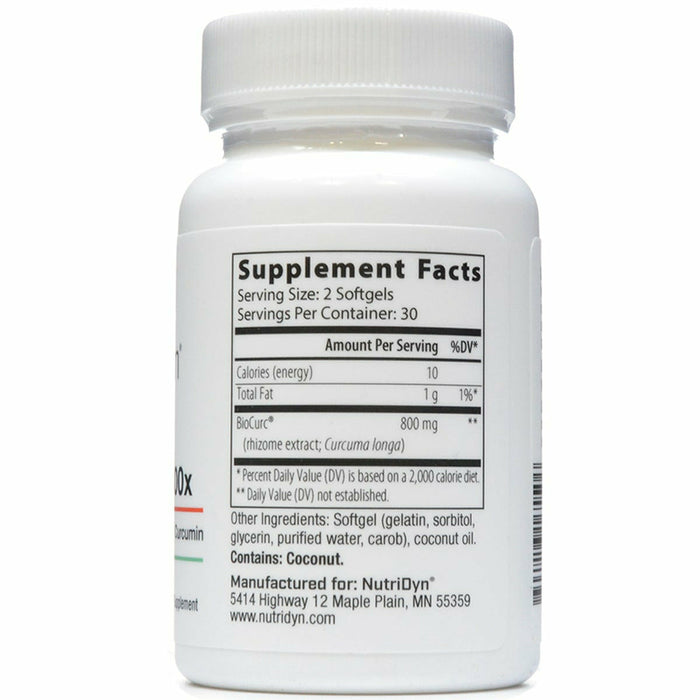 Curcumin 400x 60 Softgels by Nutri-Dyn Supplement Facts Label