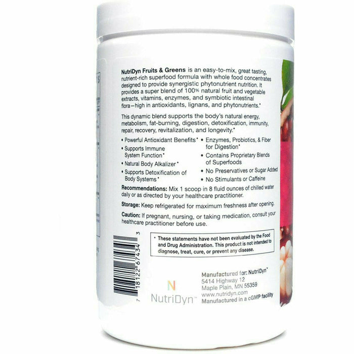 Fruits & Greens Strawberry Kiwi by Nutri-Dyn Information Label