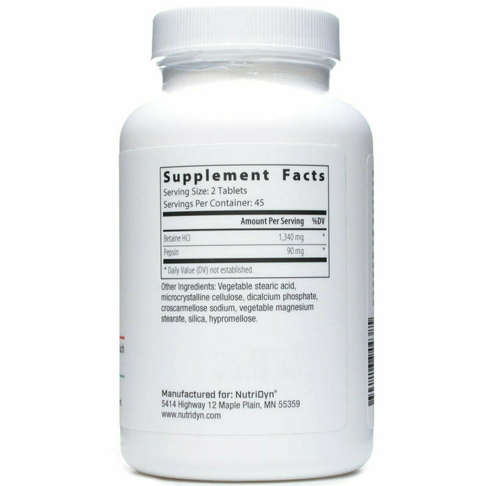  HCl Support 270 tablets by Nutri- Dyn Supplement Facts Label