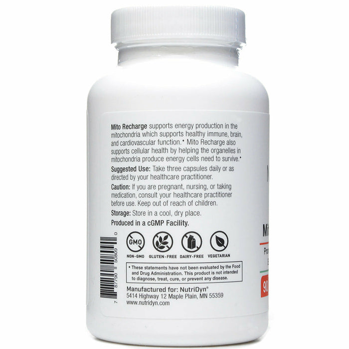 Mito Recharge 90 Capsules by Nutri-Dyn Information Label