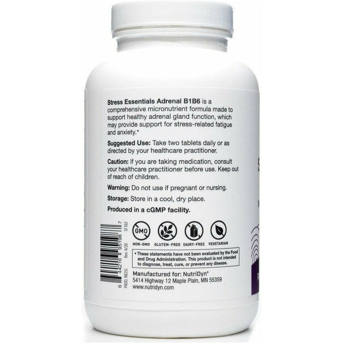 Stress Essentials Adrenal B1B6 90 tablets by Nutri-Dyn Information Label