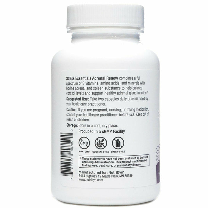Stress Essentials Adrenal Renew 60 caps by Nutri-Dyn Information Label