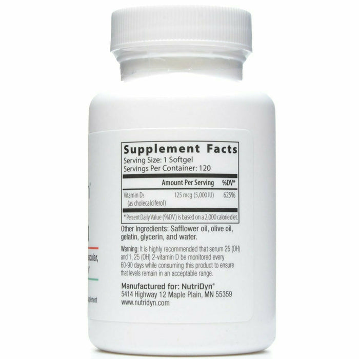 D3 5000 120 Softgels by Nutri-Dyn Supplement Facts Label