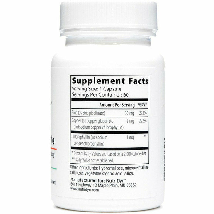 Zinc Picolinate 60 caps by Nutri-Dy Supplement Facts Label