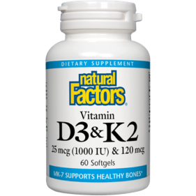 Vitamin D3 & K2 60 softgels by Natural Factors