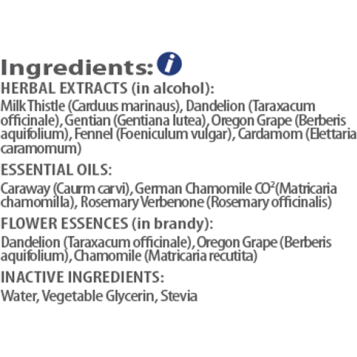 Organic Digestive Nectar 1 fl oz by Amrita Aromatherapy Ingredients Label