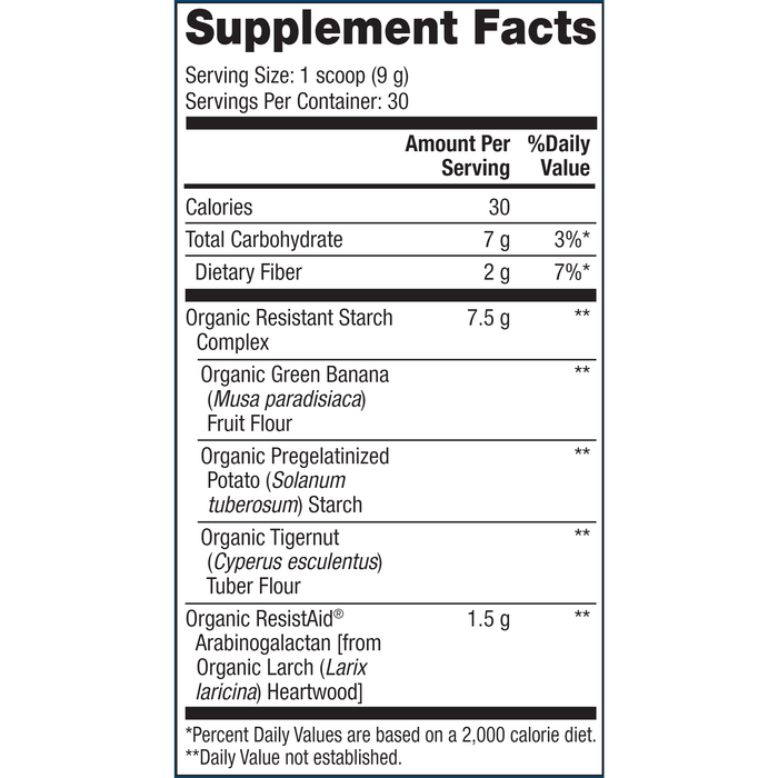 Dr. Mercola, Organic Resistant Starch Complex 9.52 oz Supplement Facts Label