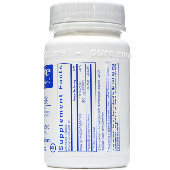 B-12 Folate 60 vcaps by Pure Encapsulations Supplement Facts Label