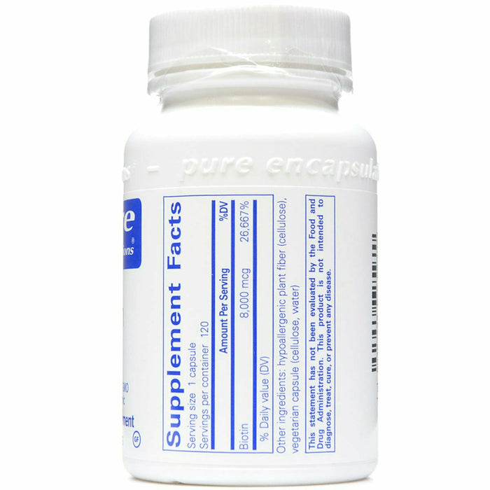 Biotin 8 mg 120 vcaps by Pure Encapsulations Supplement Facts Label