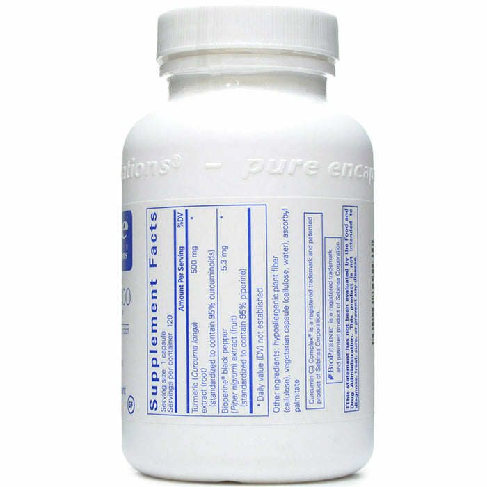 Curcumin 500 with Bioperine 120 caps by Pure Encapsulations Supplement Facts Label