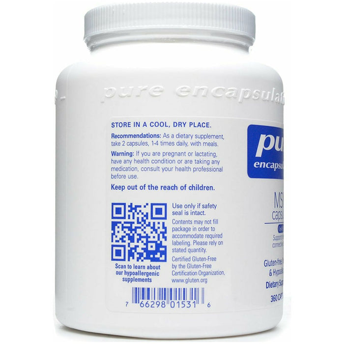 MSM Capsules 360 caps by Pure Encapsulations Information Label