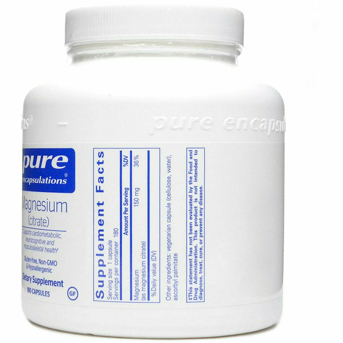 Magnesium (citrate) 150 mg 180 vcaps by Pure Encapsulations Supplement Facts Label