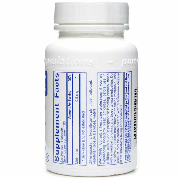Pure Encapsulations, Melatonin 0.5 mg 180 capsules Supplement Facts Label