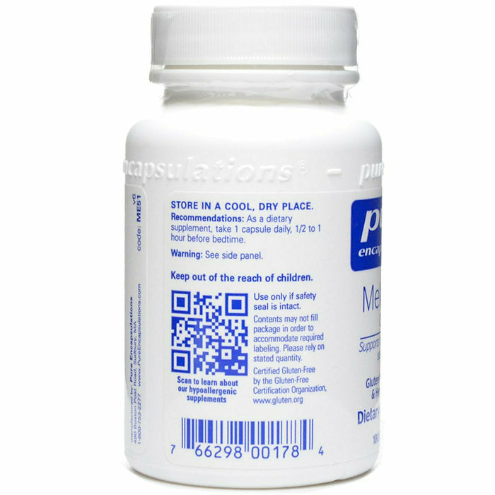 Pure Encapsulations, Melatonin 0.5 mg 180 capsules Recommendations Label