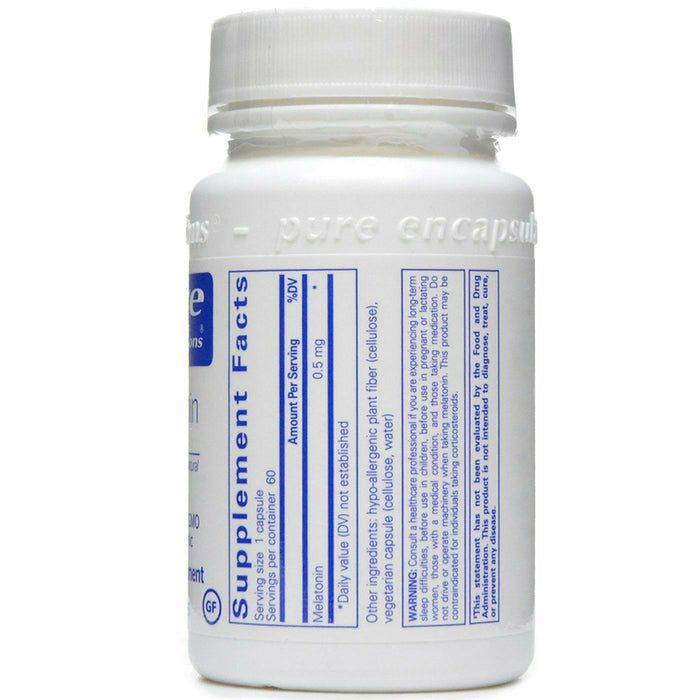 Melatonin 0.5 mg 60 vcaps by Pure Encapsulations Supplement Facts Label