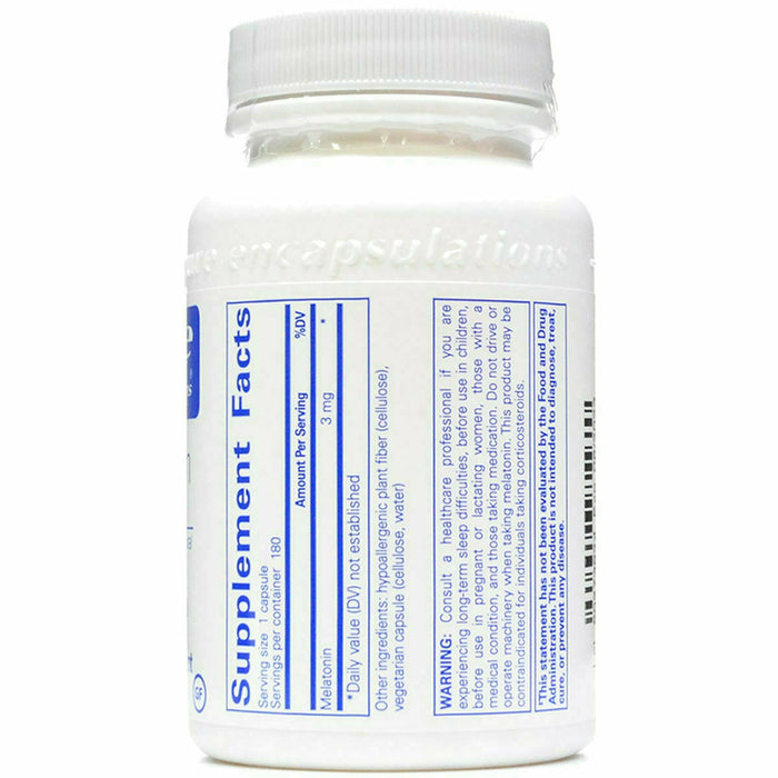 Melatonin 3 mg 180 vcaps by Pure Encapsulations Supplement Facts Label