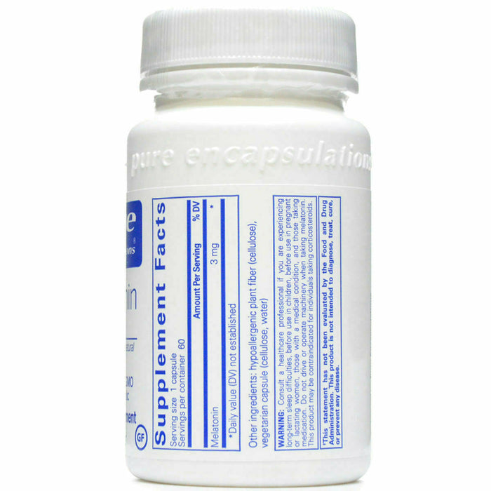 Pure Encapsulations, Melatonin 3 mg 60 capsules Supplement Facts Label