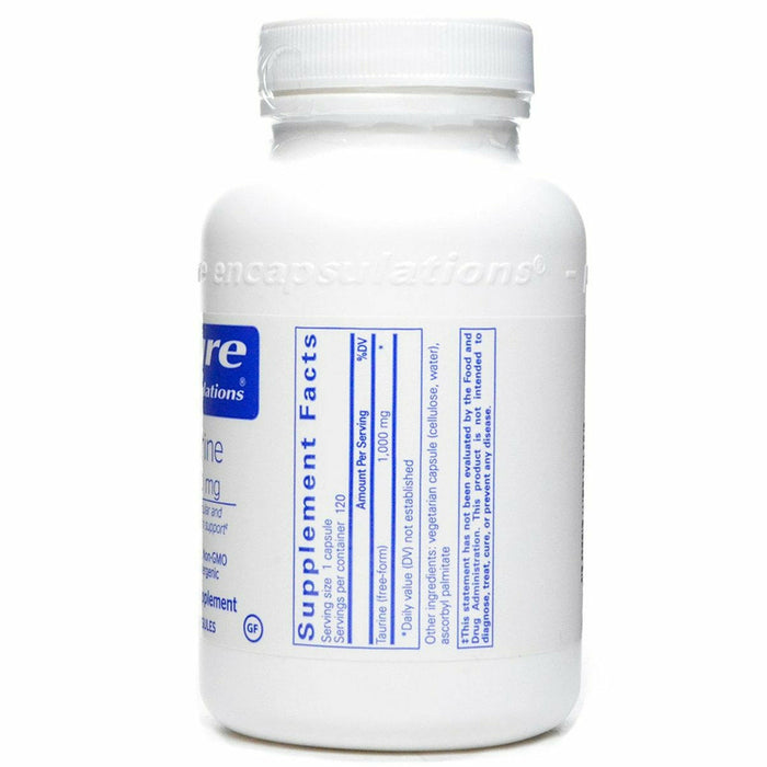 Taurine 1000 mg 120 vcaps by Pure Encapsulations Supplement Facts Label