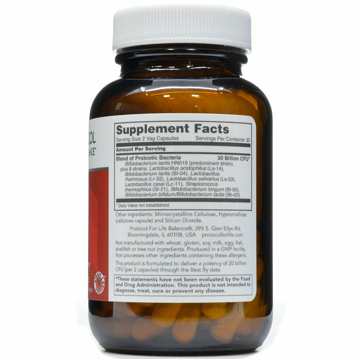 Bifido Digest 60 vcaps by Protocol For Life Balance Supplement Facts Label