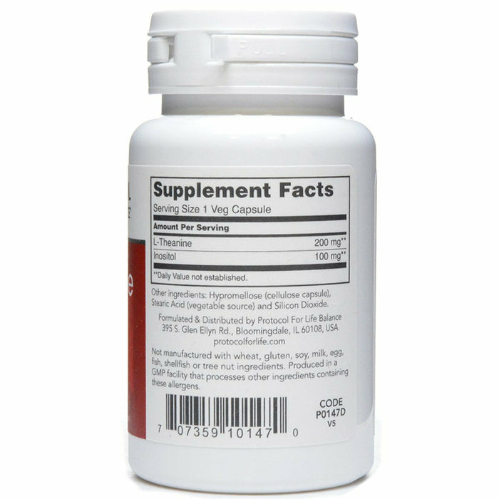 L-Theanine 200 mg 60 vcaps by Protocol For Life Balance Supplement Facts Label