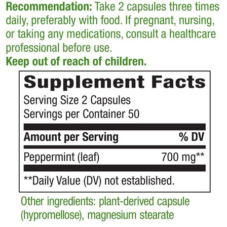 Peppermint Leaves 400 mg 100 caps by Nature's Way Supplement Facts