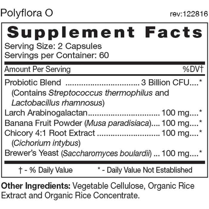 D'Adamo Personalized Nutrition, Polyflora O 120 Vegetable Capsules Supplement Facts Label