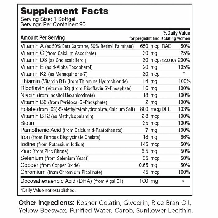 Advanced Nutrition by Zahler, Mighty Mini Prental + DHA 90 Softgels Supplement Facts Label