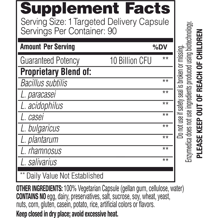 Pro Bio 90 Caps by Enzymedica Supplement Facts Label