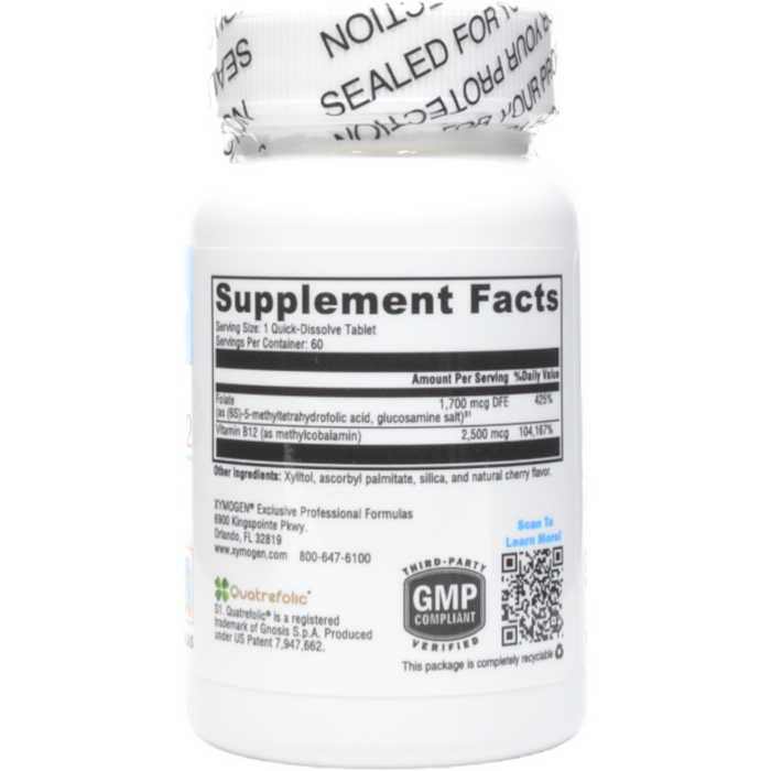 Xymogen, 5-MTHF Plus B12 Cherry 60 tabs Supplement Facts