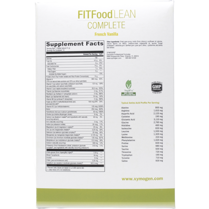 Xymogen, FIT Food Lean Complete: French Vanilla 10 Servings Supplement Facts
