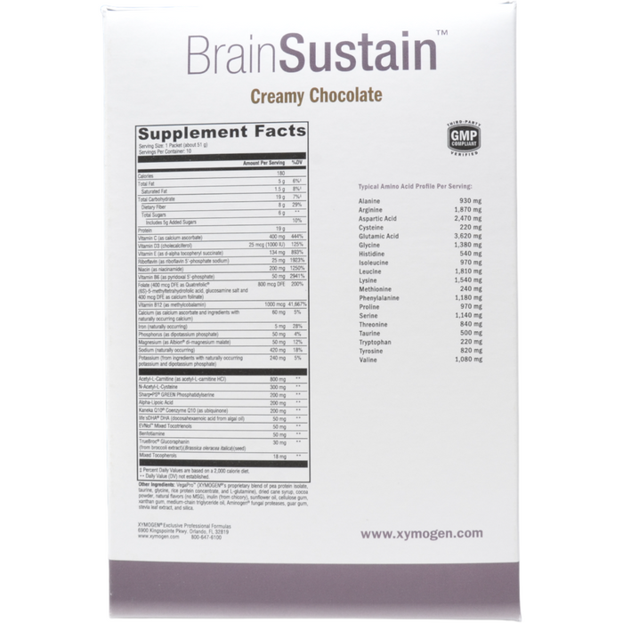 Xymogen, BrainSustain: Creamy Chocolate 10 Servings Supplement Facts