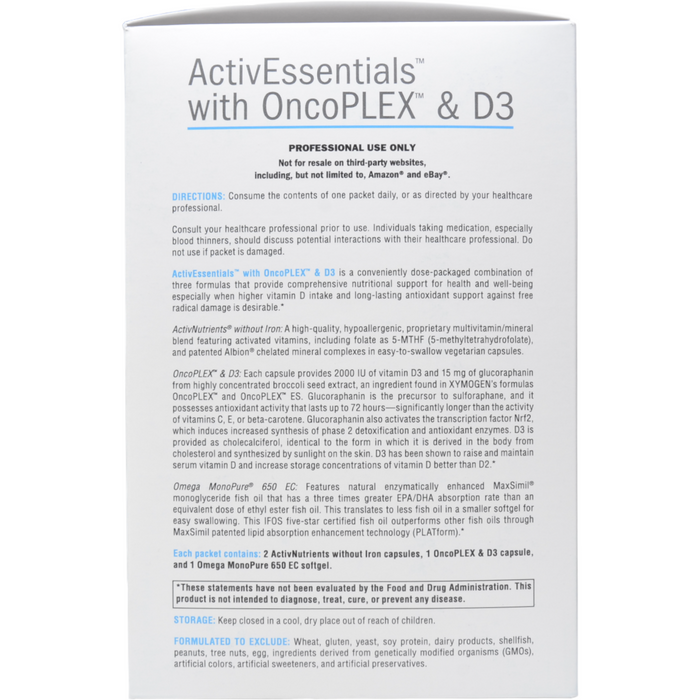 Xymogen, ActivEssentials with OncoPLEX & D3 60 Packets Suggested Use