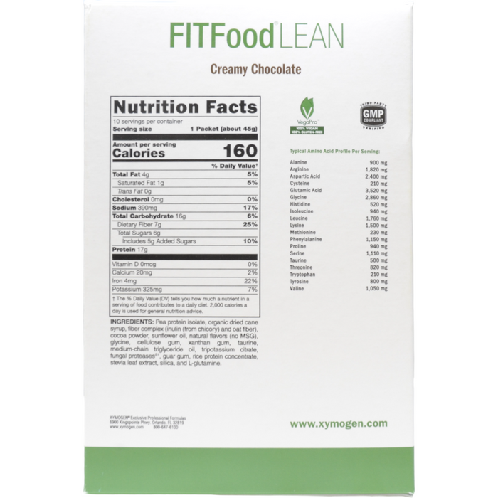 Nutrition Facts FIT Food Lean: Creamy Chocolate 10 Servings