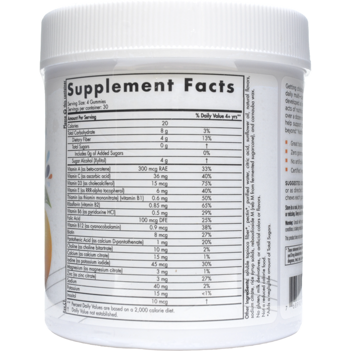 Supplement Facts Zero Sugar Kids Multi 120 Gummies