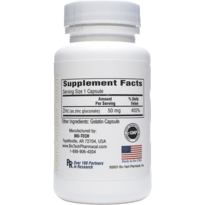 Supplement Facts Zn-50 Zinc Gluconate 50 mg 100 caps