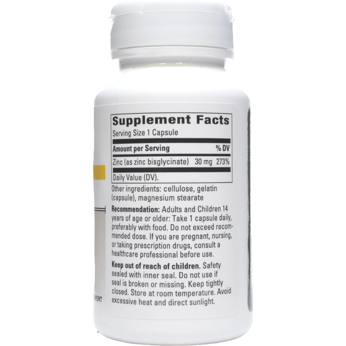 Supplement Facts Zinc Chelate 30 mg 100 caps