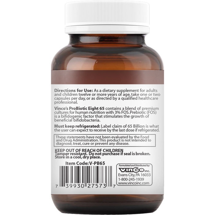 Vinco, ProBiotic Eight 65 60 Capsules Label