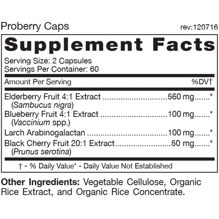 D'Adamo Personalized Nutrition, Proberry Caps 120 Capsules Supplement Facts Label