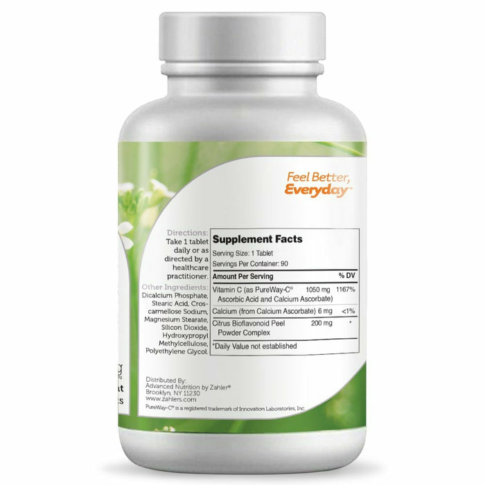 Advanced Nutrition by Zahler, PureWay C 90 Tablets Supplement Facts Label