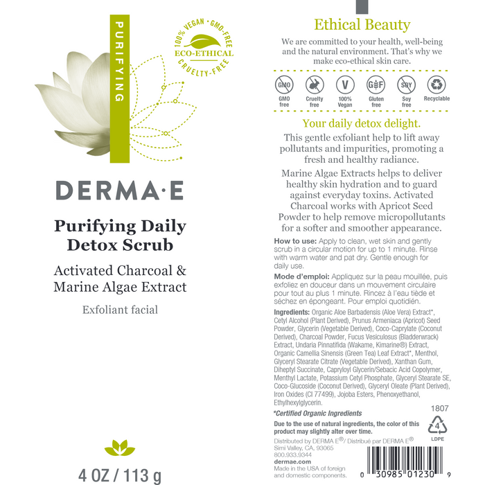 DermaE Natural Bodycare, Purifying Daily Detox Scrub 4 oz Label