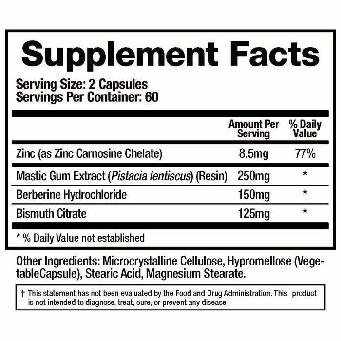 BioMatrix, Pylori-X 120 Capsules Supplement Facts Label
