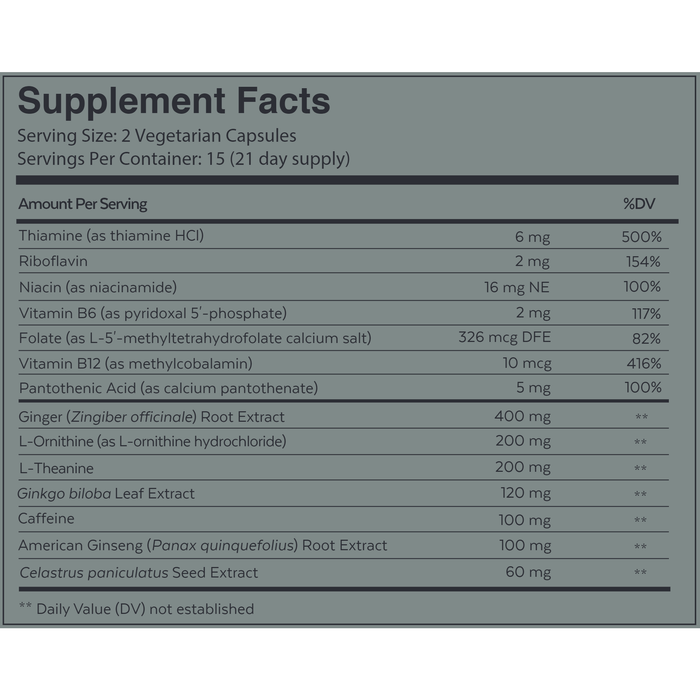 Neurohacker, Qualia Focus 30 Capsules Supplement Facts Label