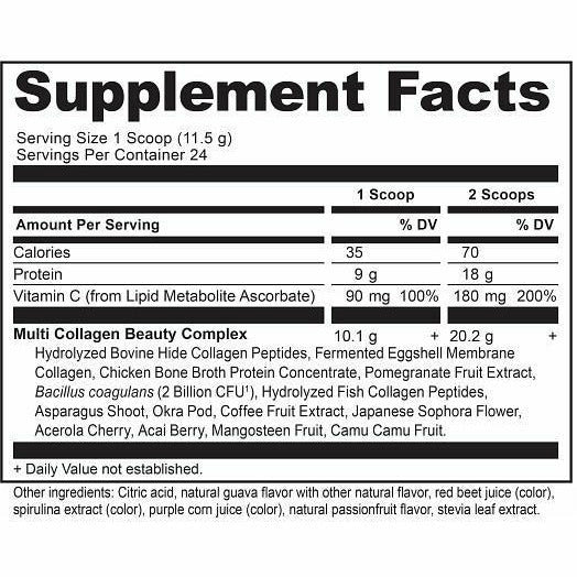 Ancient Nutrition, Multi Collagen Protein Beauty Within 9.74 oz. Supplement Facts Label