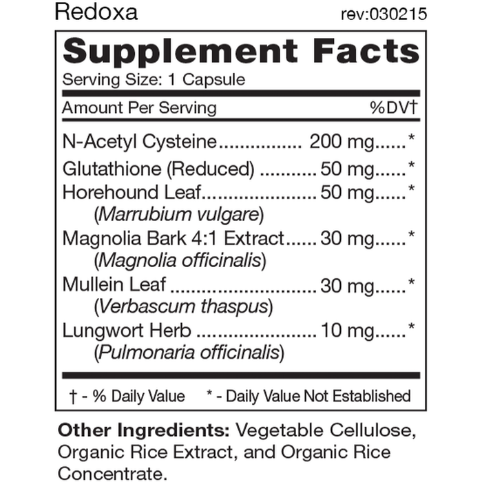 D'Adamo Personalized Nutrition, Redoxa 90 Capsules Supplement Facts Label