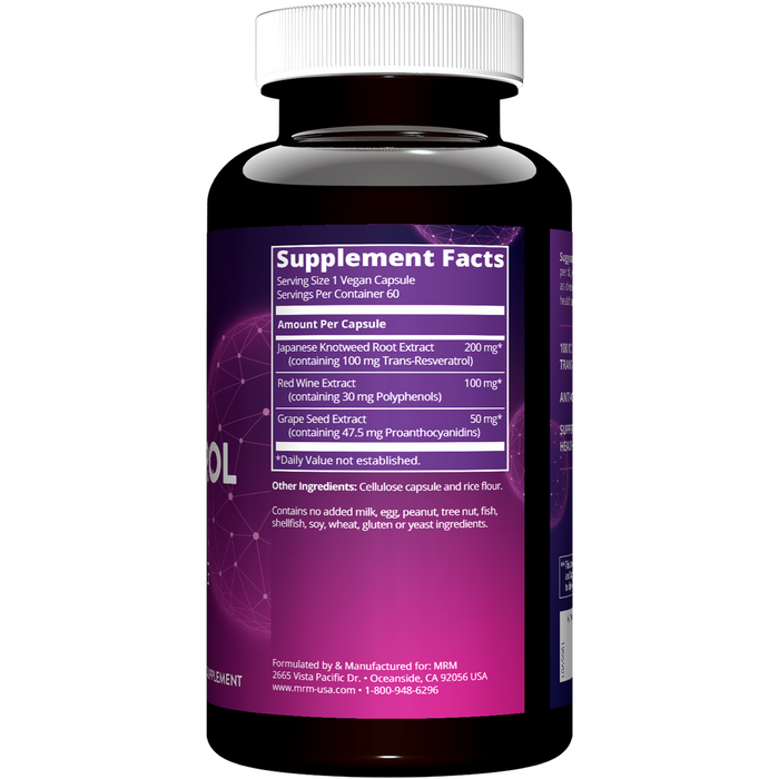 Metabolic Response Modifier, Resveratrol 60 Capsules Supplement Facts Label