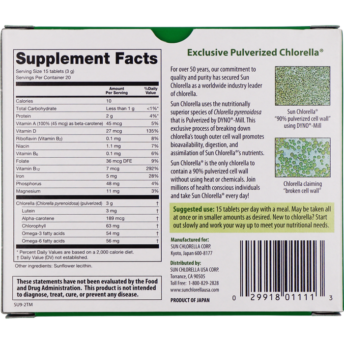 Sun Chlorella, 200 mg 300 Tablets Supplement Facts Label