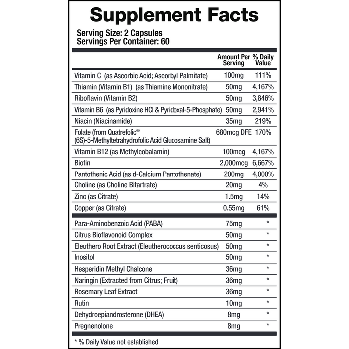 BioMatrix, Support Adrenals 120 Capsules Supplement Facts Label
