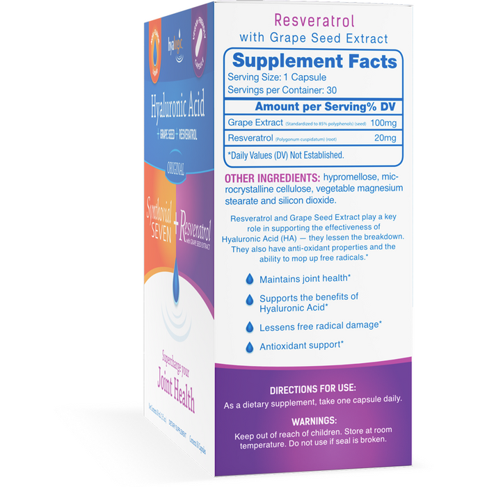Hyalogic, Synthovial Seven Plus 1 Kit Resveratrol Supplement Facts Label