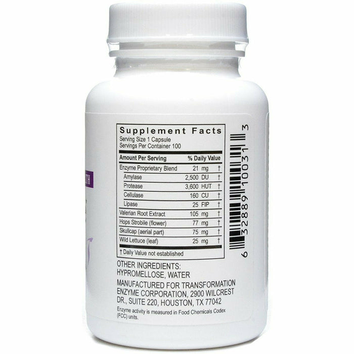 CalmZyme 100 caps by Transformation Enzyme Supplement Facts Label